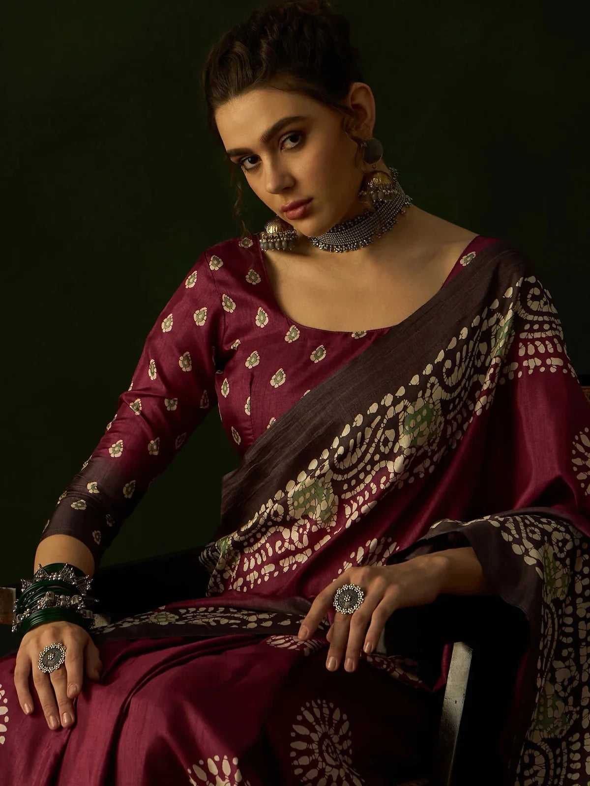 Tarani premium Dola silk saree upper body view showing elegant ethnic design and blouse details