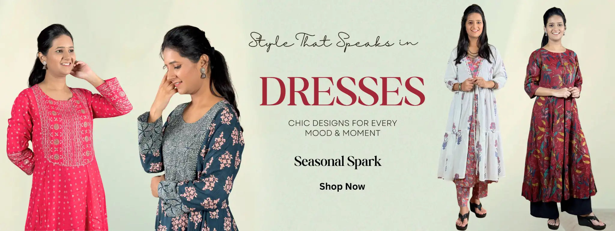 Tarani Dresses Collection banner showcasing chic ethnic dresses and festive fashion styles