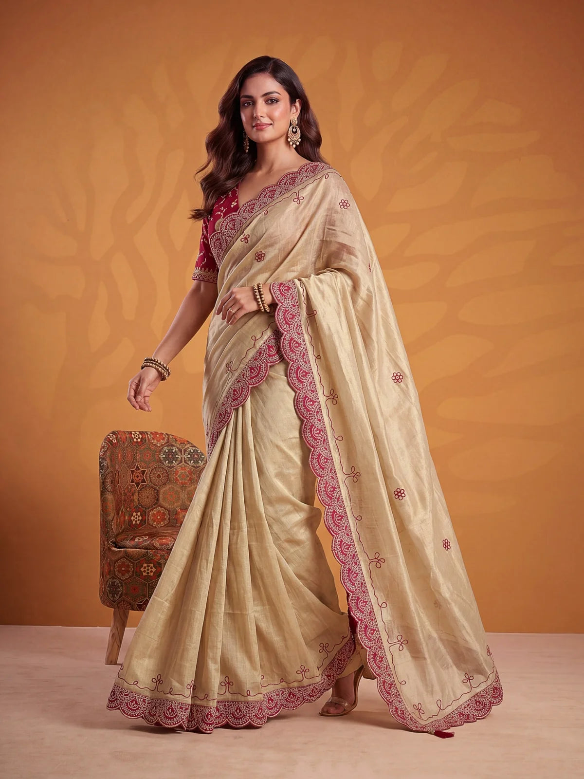 Tarani Darshana maroon Erodee Silk saree with Dori Work and Gotta Patti border for wedding and festive wear