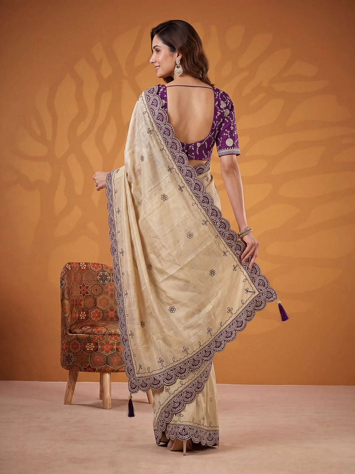 Tarani Sejal purple Erodee Silk saree back view with blouse design