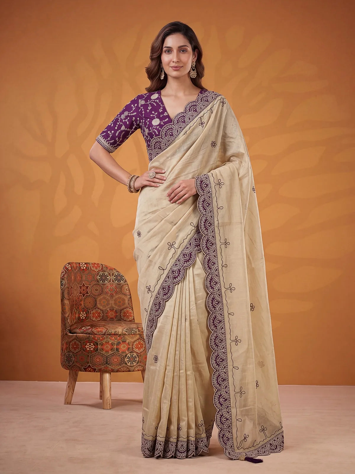 Tarani Sejal purple Erodee Silk saree full front view with purple embroidered blouse