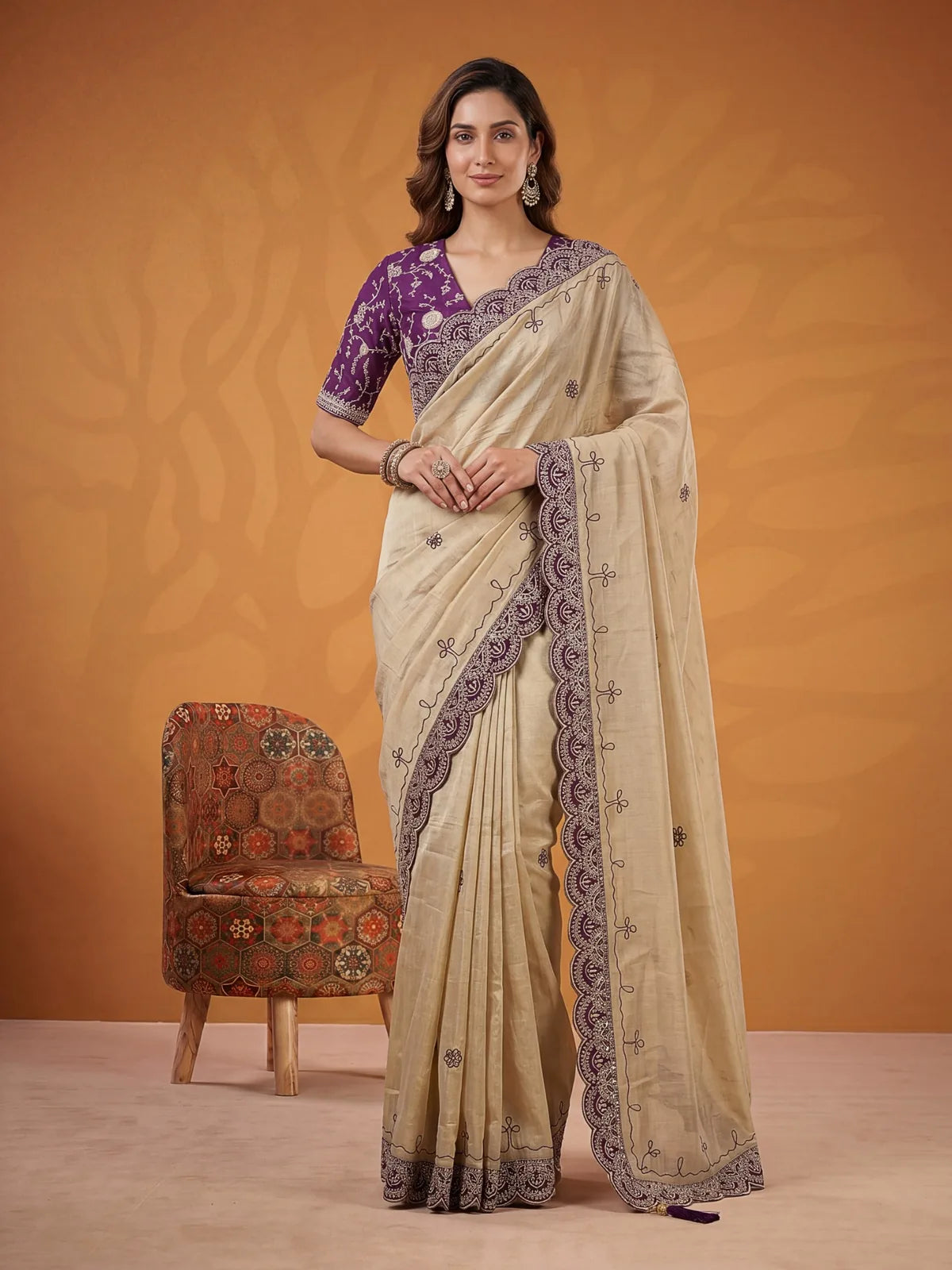 Tarani Sejal purple Erodee Silk saree full length elegant drape view