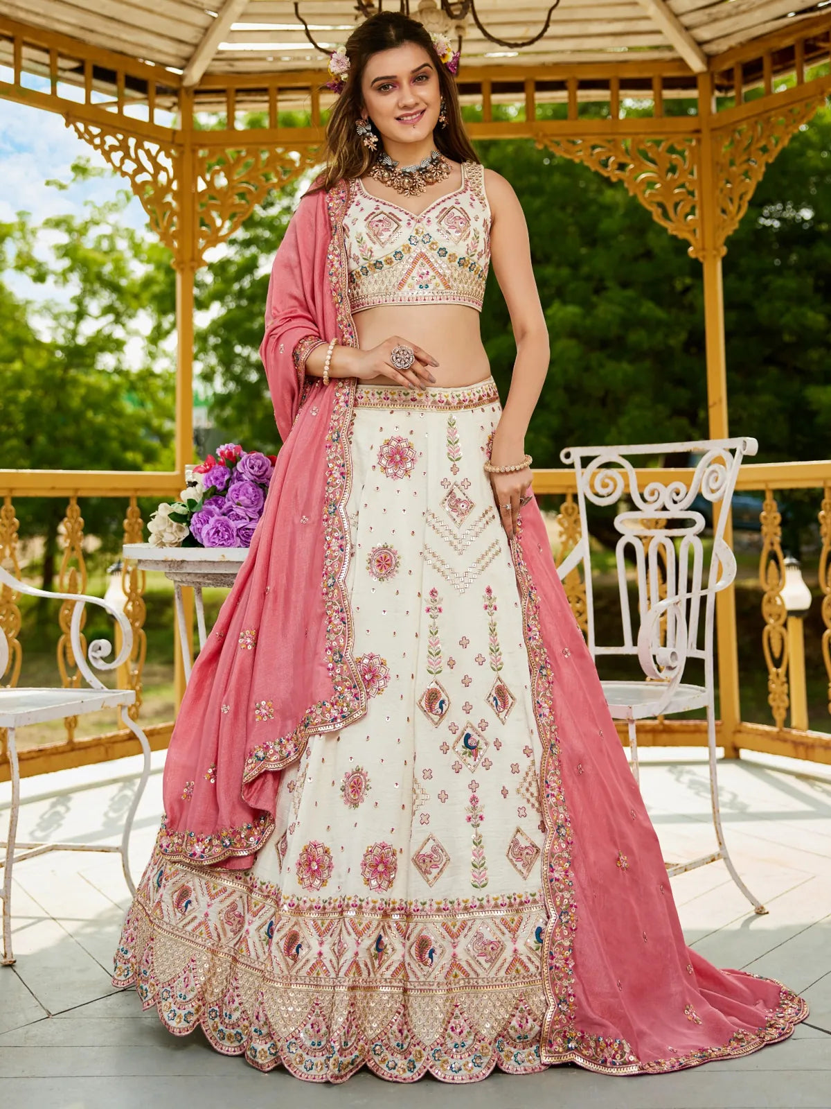 Tarani premium green georgette lehenga full view with embroidered blouse and dupatta