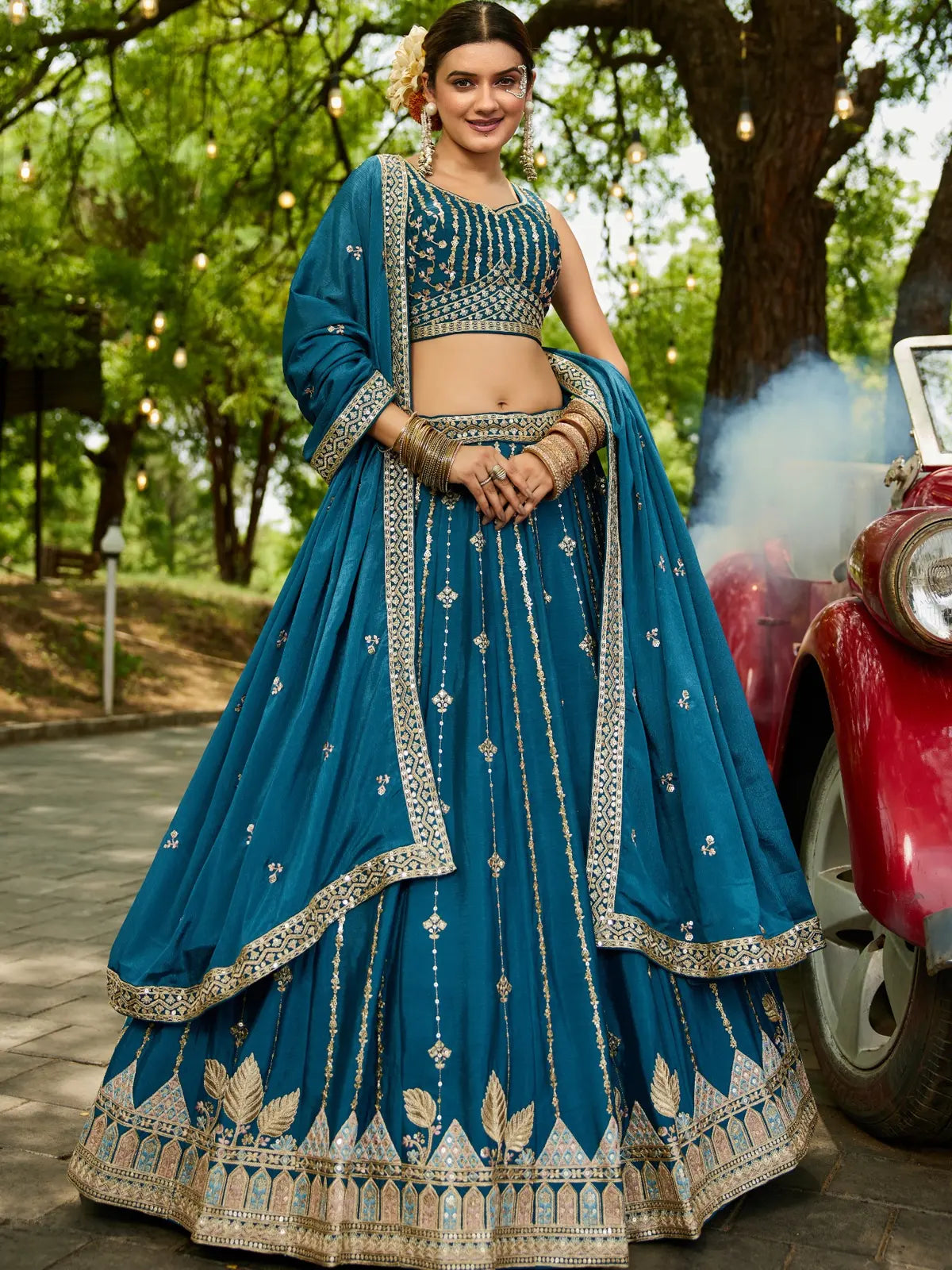 Tarani premium violet georgette lehenga with embroidery full view for weddings