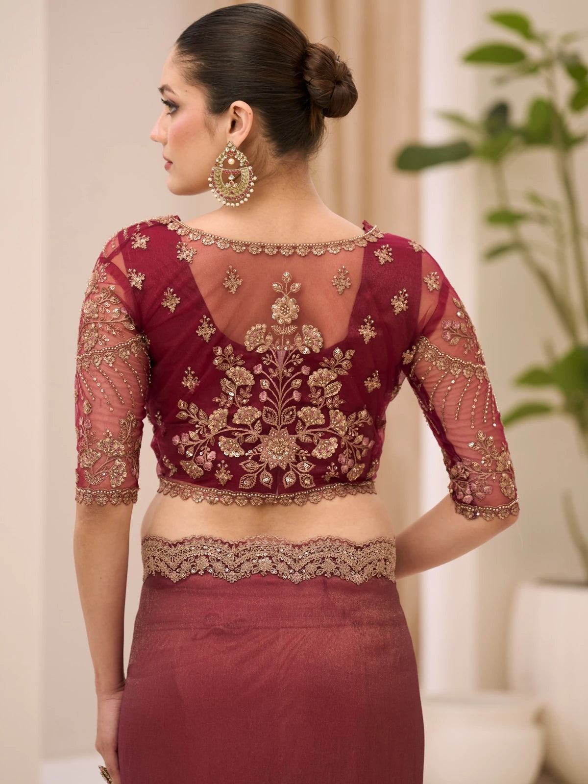 Tarani Yoshita blouse back view with intricate embroidery on designer georgette blouse