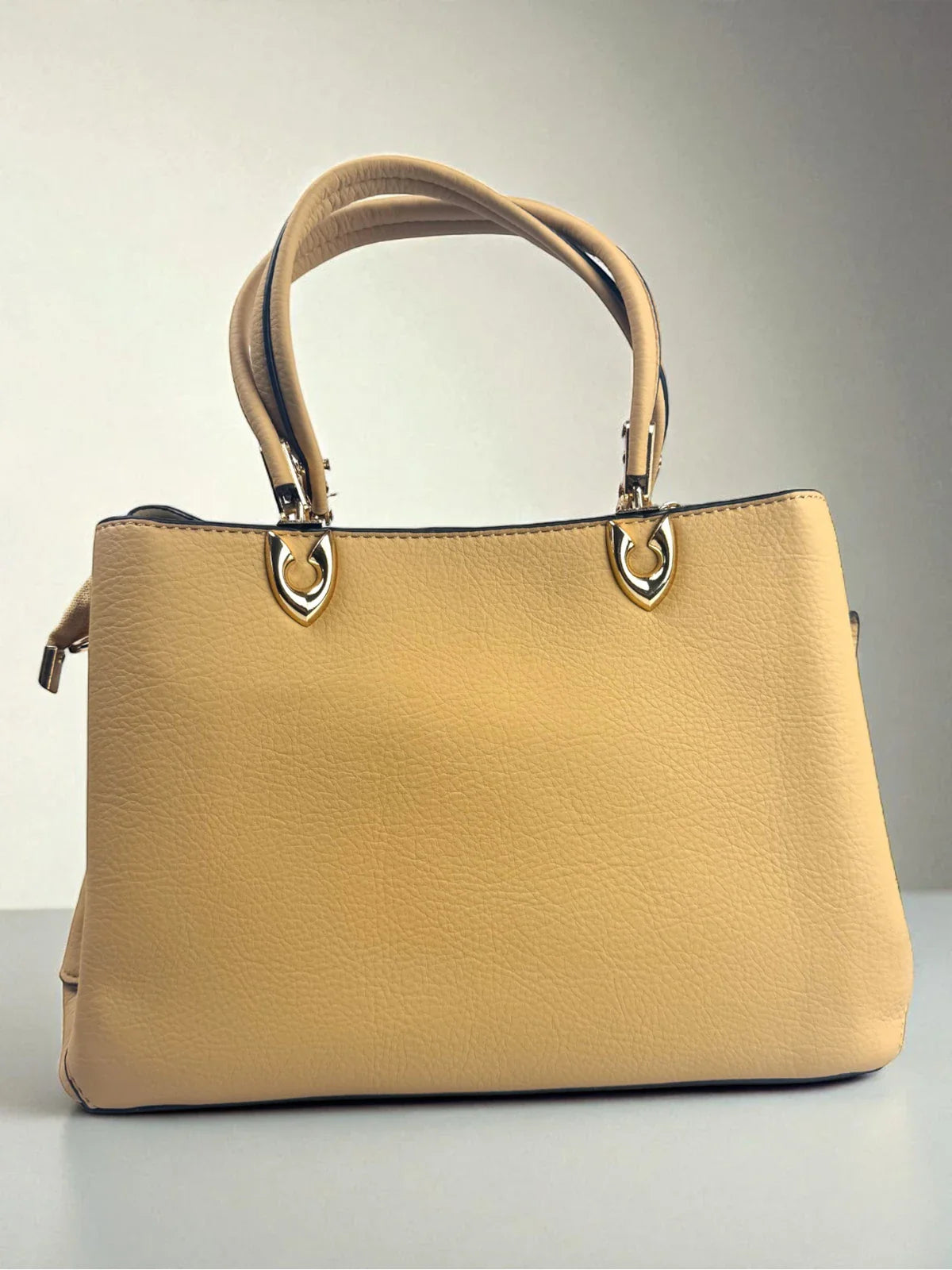 Tarani beige PU leather handbag back view smooth finish
