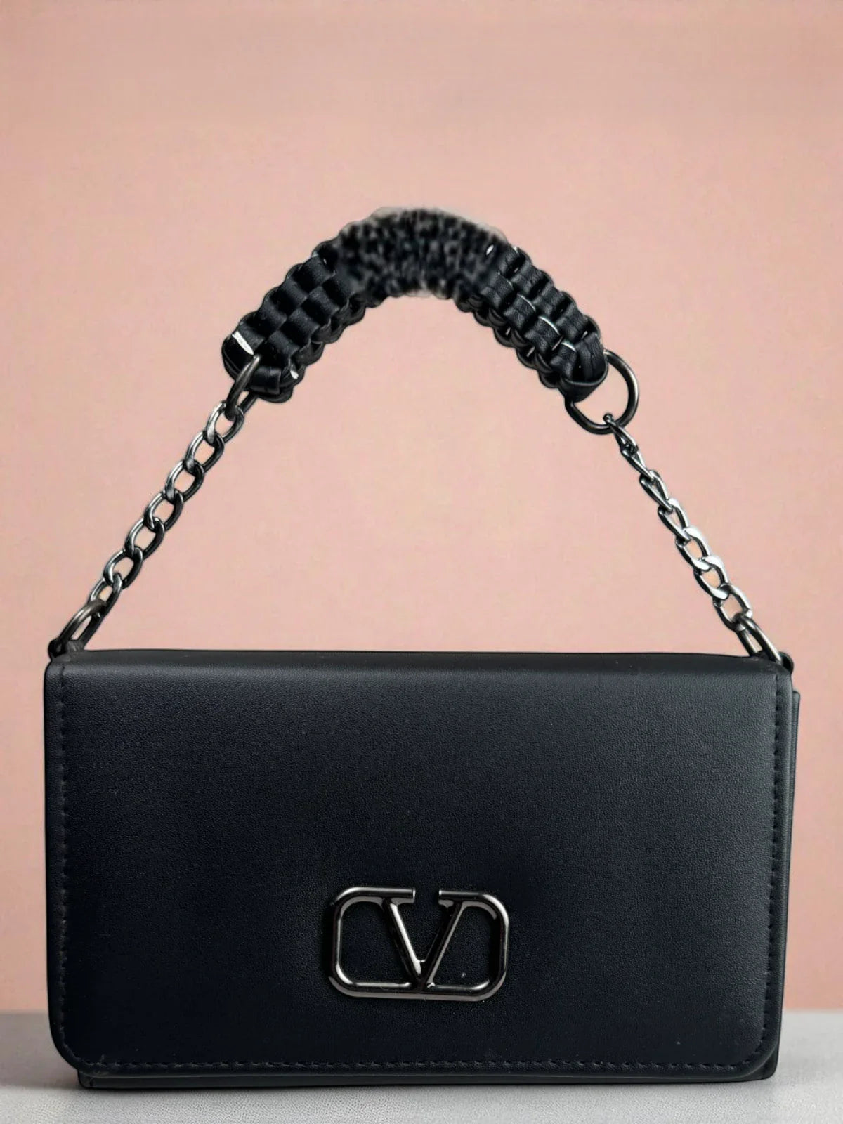 Tarani black PU leather handbag with elegant chain strap for festive and office use