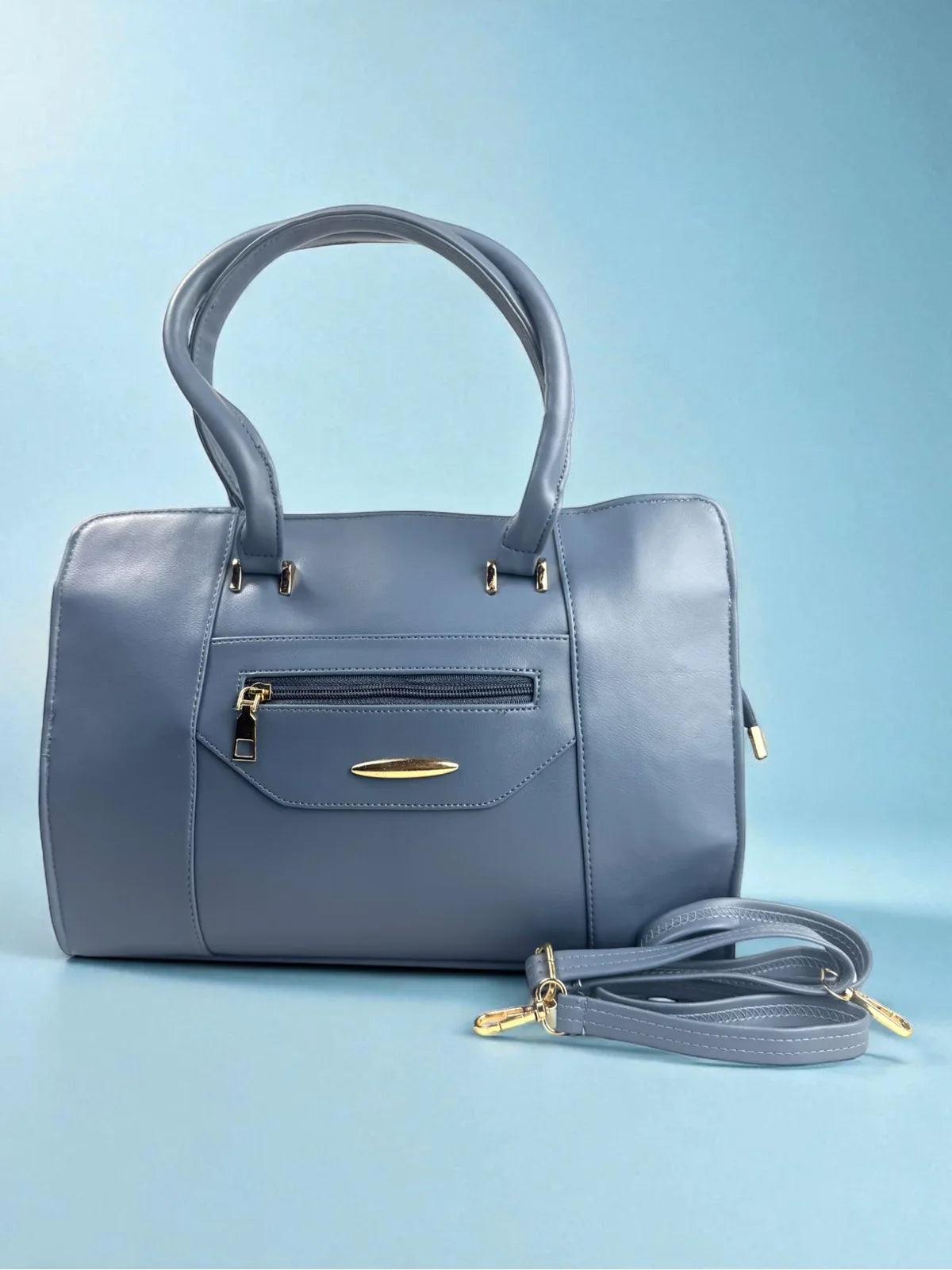 Tarani blue PU leather handbag with golden zip elegant daily and festive use