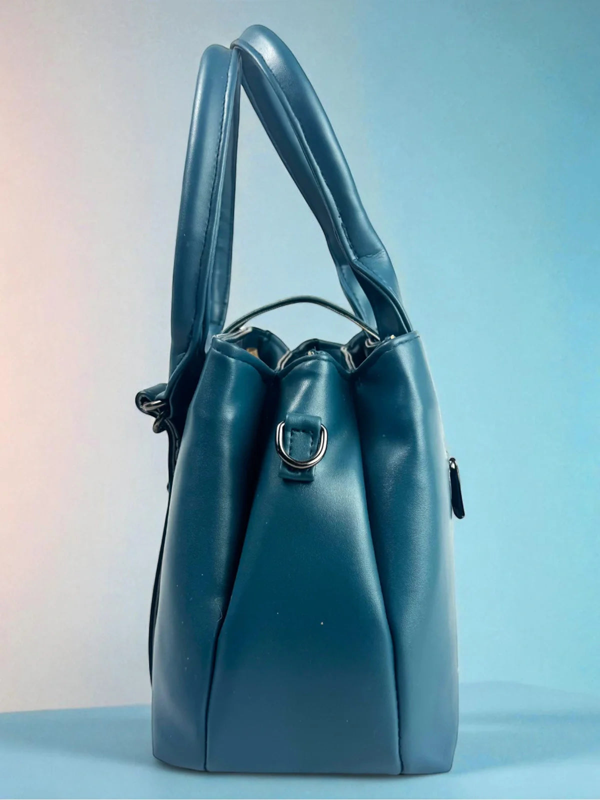 Tarani blue PU leather handbag stylish side view