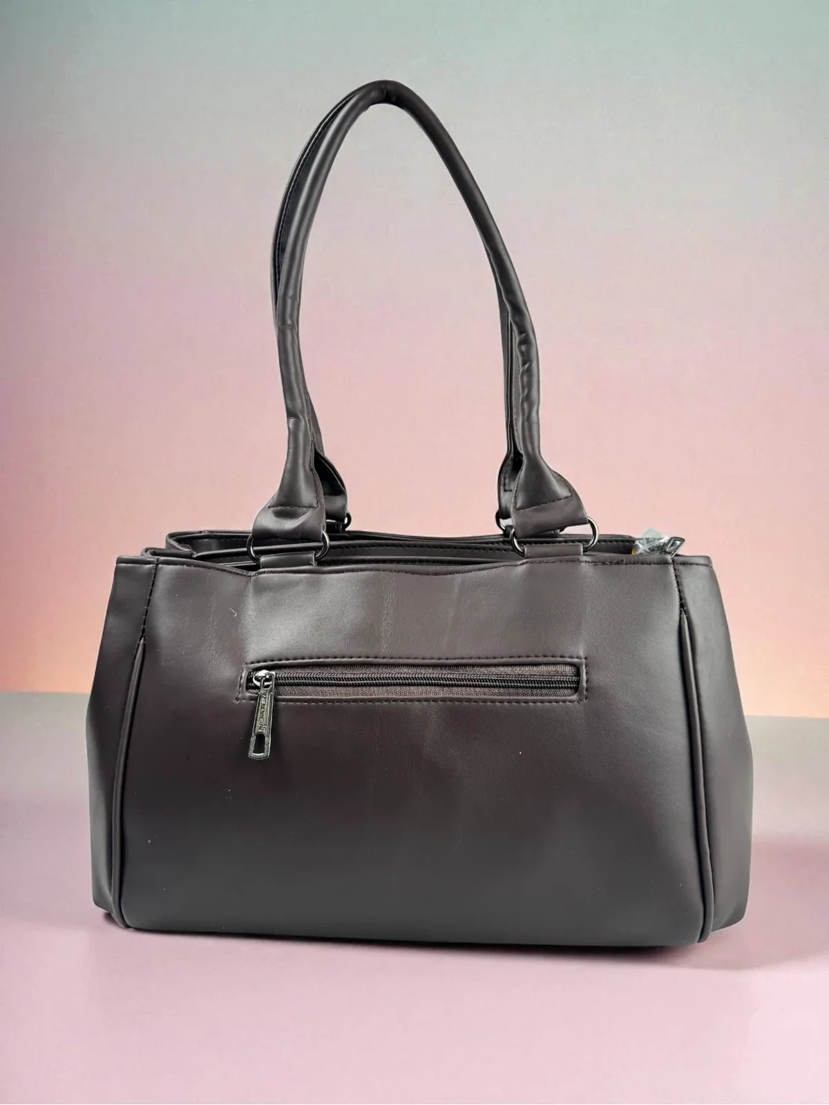 Tarani brown PU leather handbag stylish back with zipper pocket