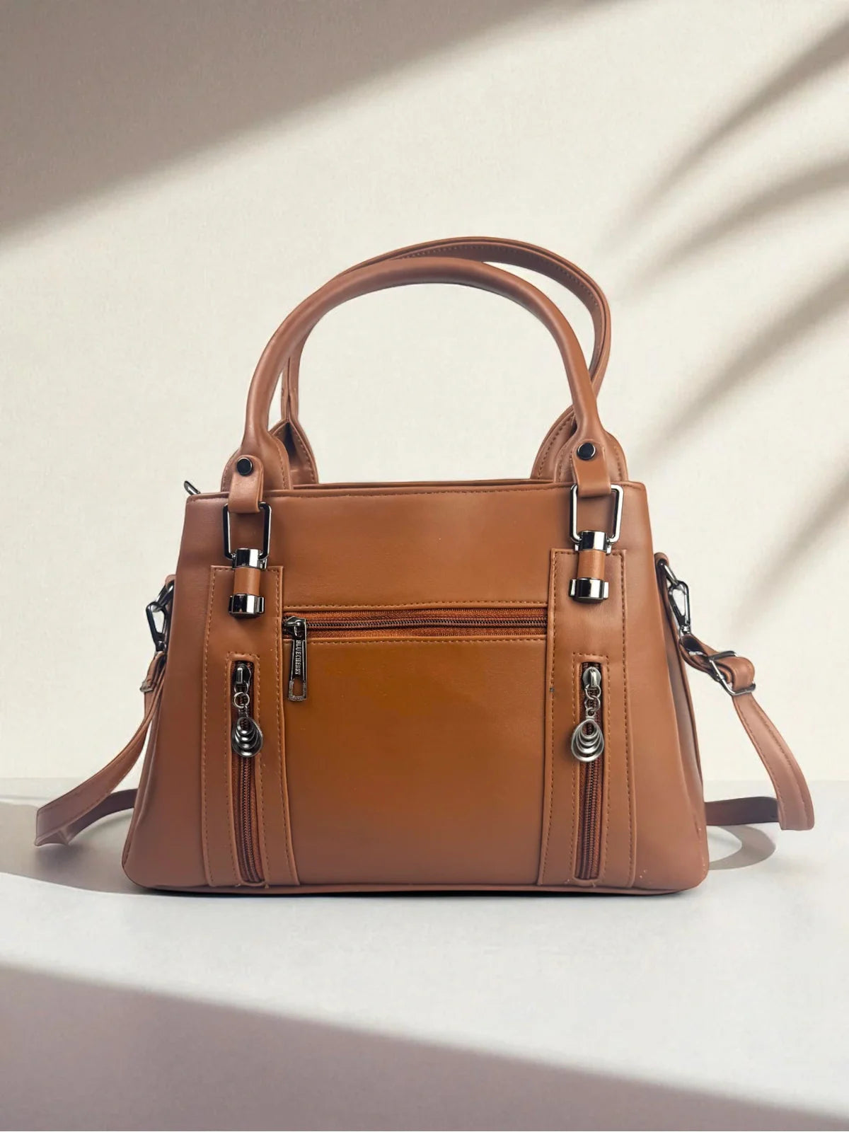 Tarani brown PU leather handbag front view perfect for office and festive occasions