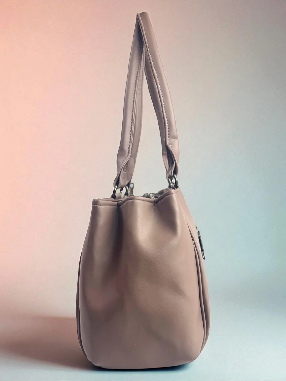 Tarani brown PU leather handbag elegant side view