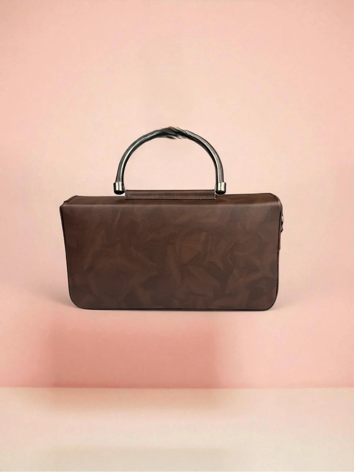 Tarani brown PU leather handbag back view with sleek finish