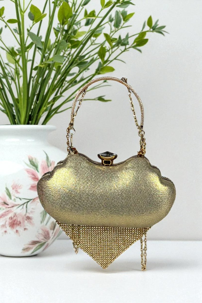 Tarani side view golden PU leather handbag with elegant detailing