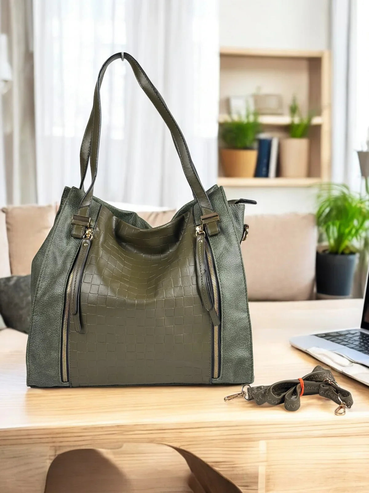 Tarani green PU leather handbag front full view elegant design for festive and office use