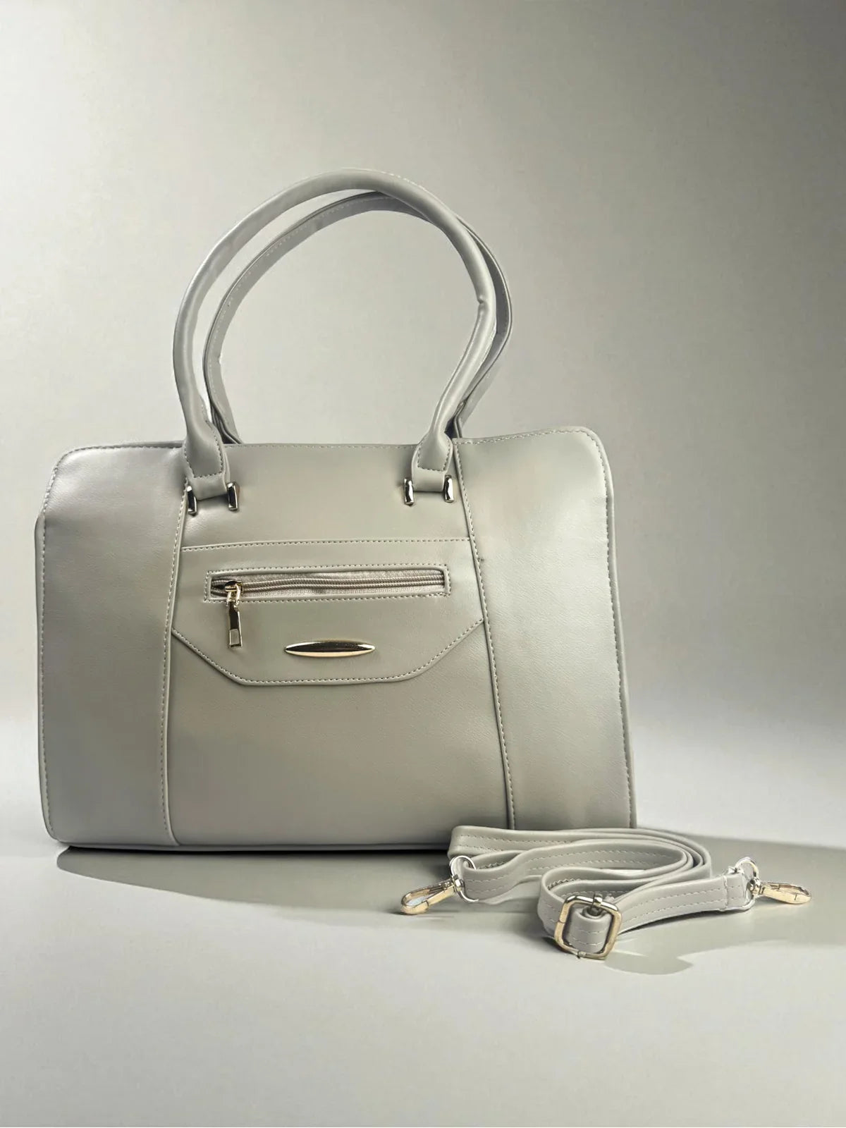 Tarani grey PU leather handbag elegant front full view for office and daily use