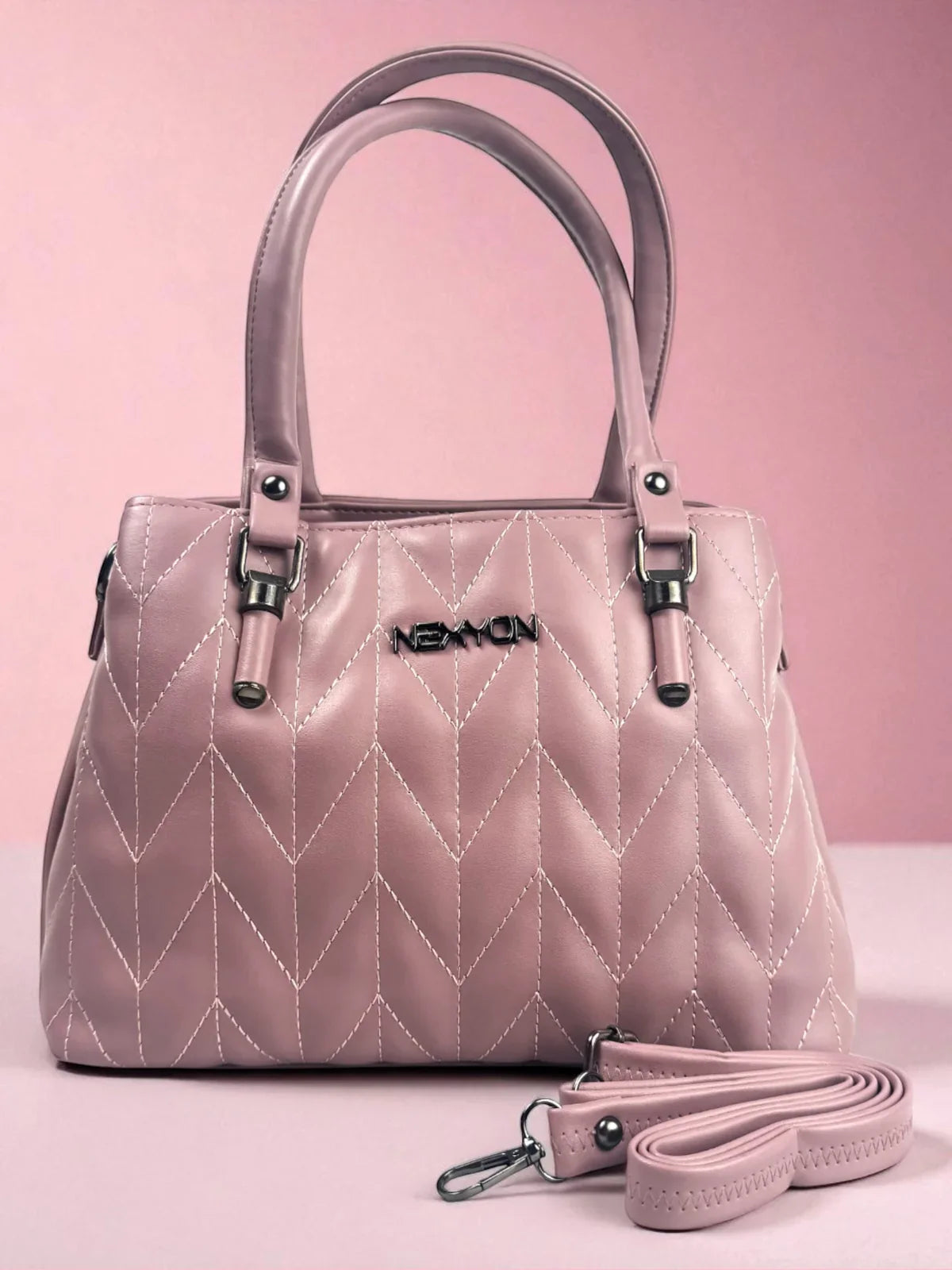 Tarani lavender PU leather handbag quilted design full view