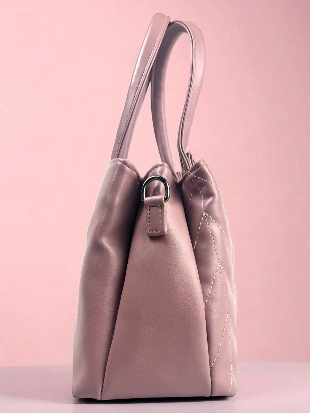 Tarani lavender PU leather handbag elegant side view