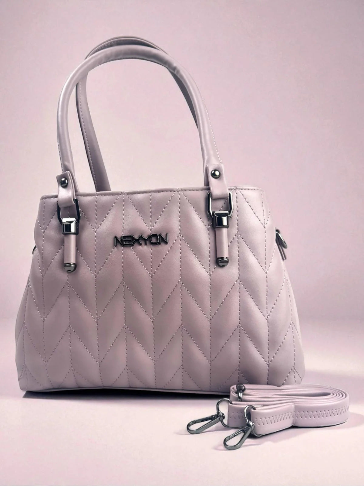 Tarani Lavender PU Leather Handbag full view with quilted design for office and festive use