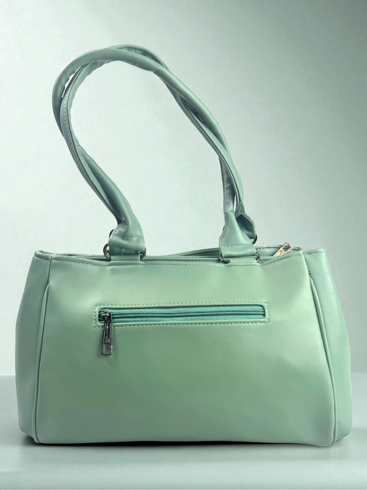 Tarani mint PU leather handbag with zipper pocket back view