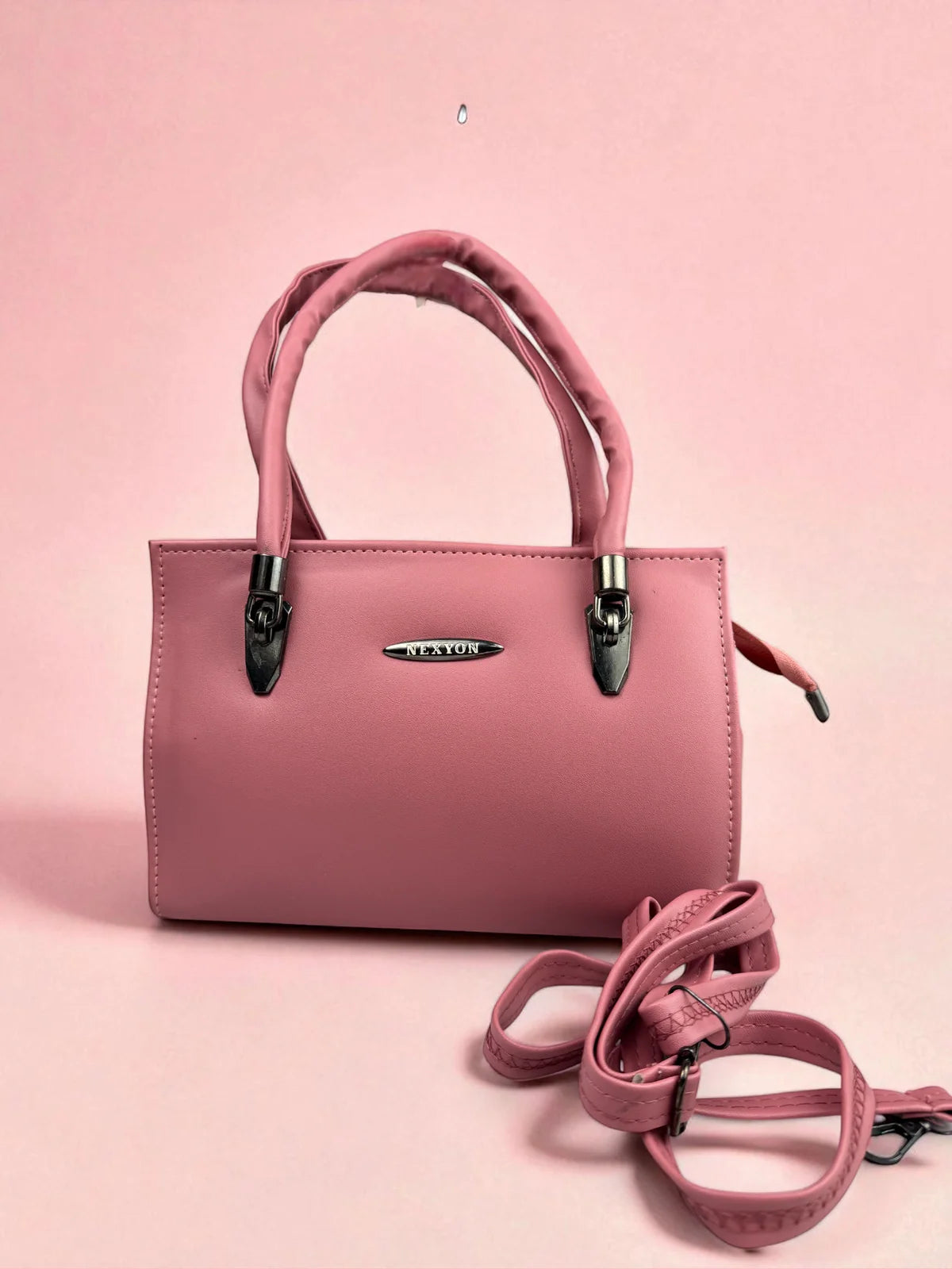 Tarani pink PU leather handbag full view designer bag