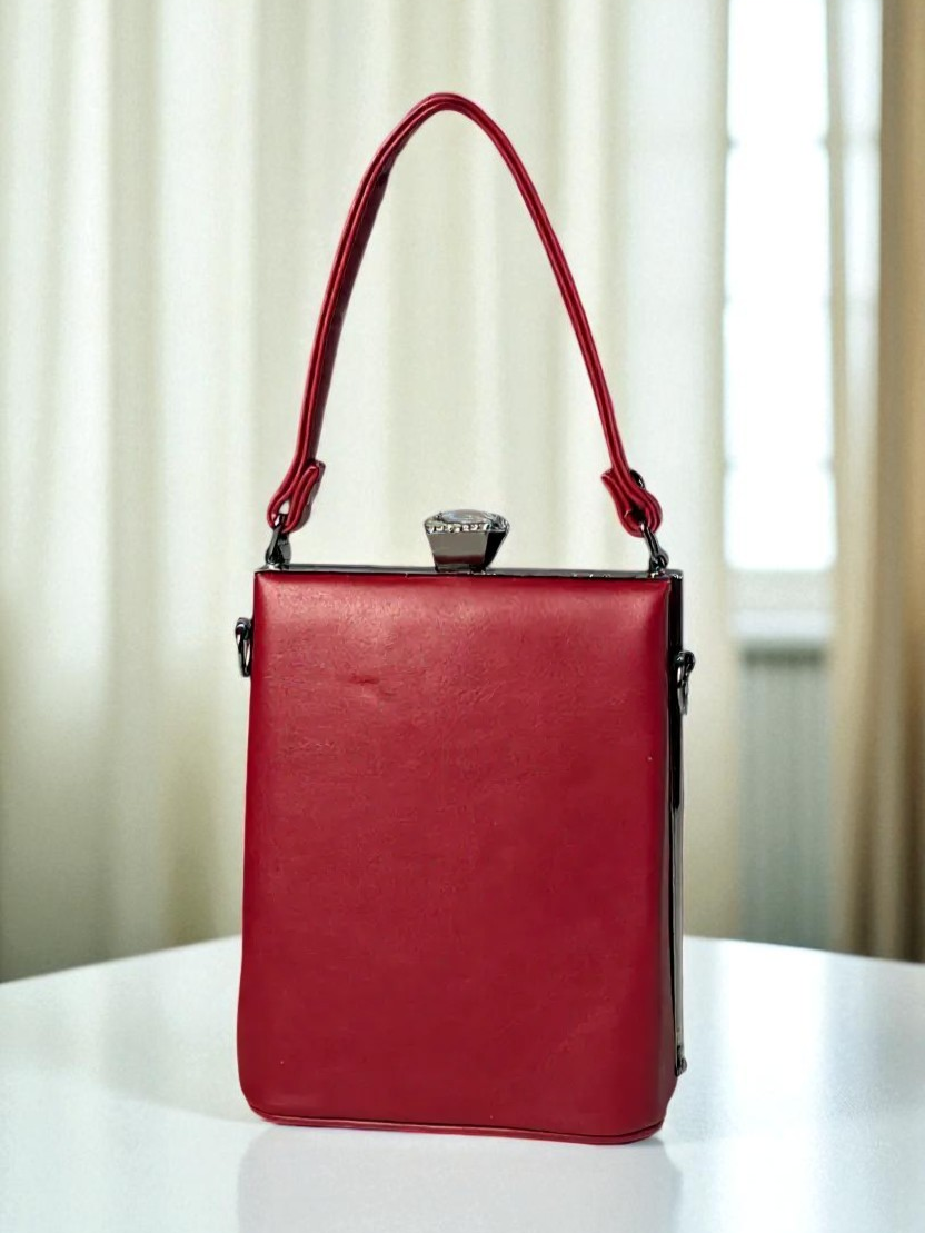 Tarani red PU leather designer handbag back view