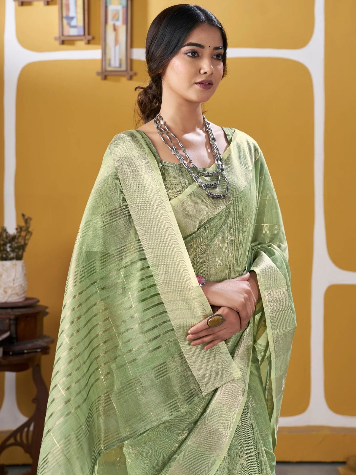 Tarani green zari work saree pallu and border showcase