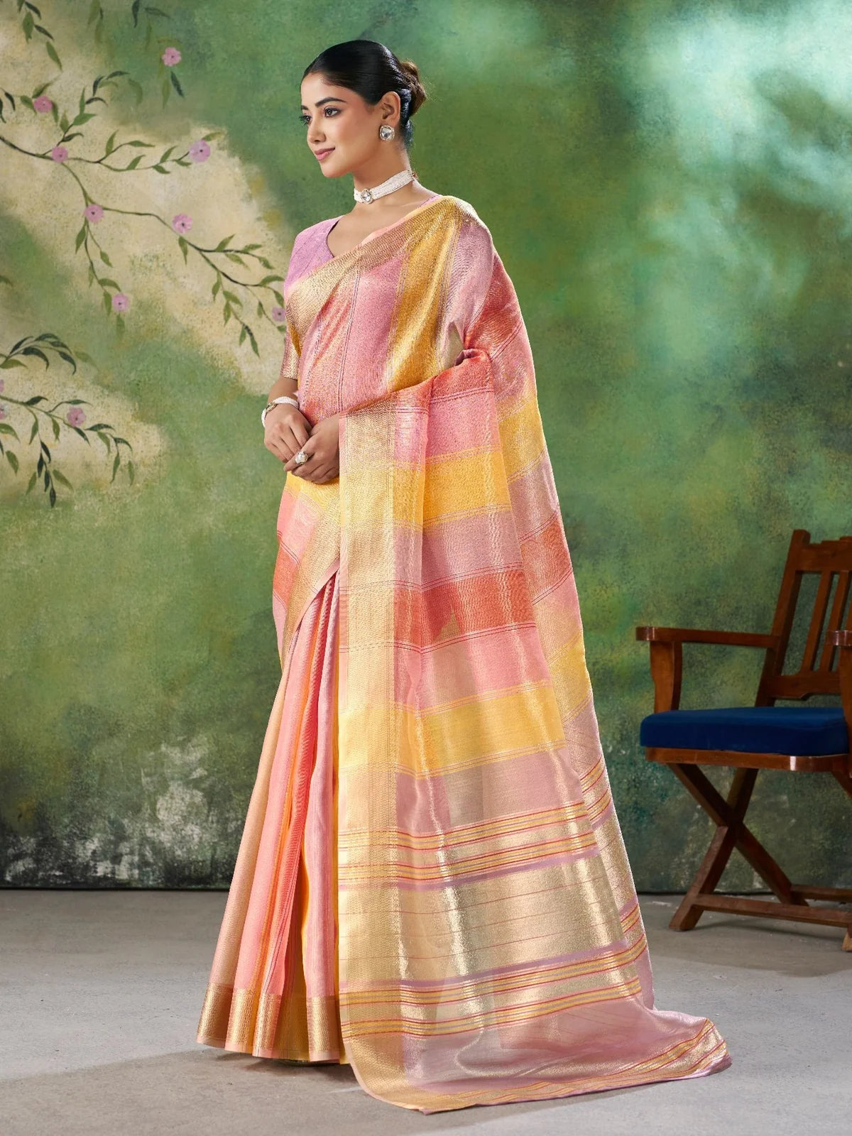 Tarani purple soft linan cotton silk saree side view elegant party wear drape