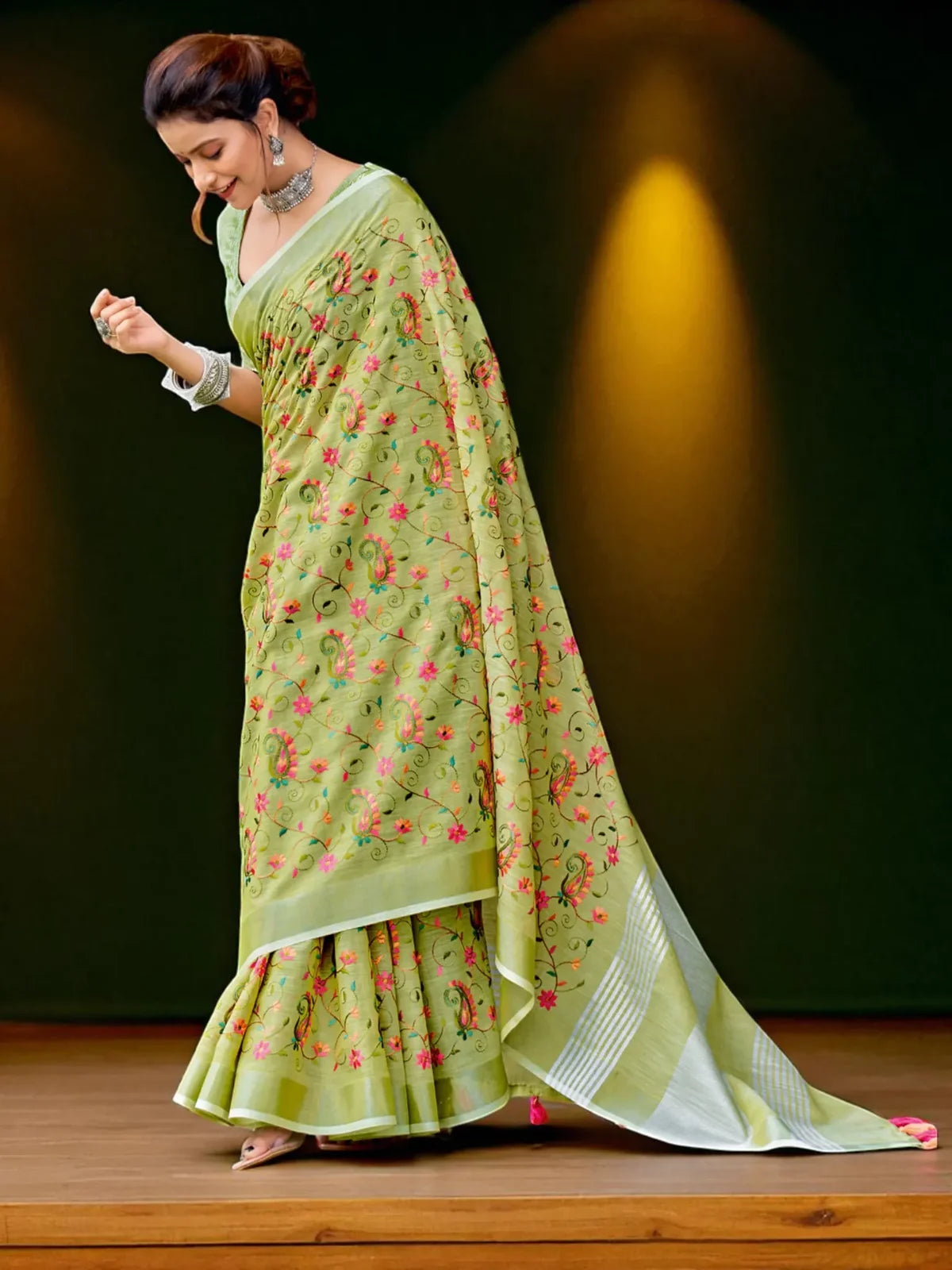 Kashmira Linen Saree - TARANI