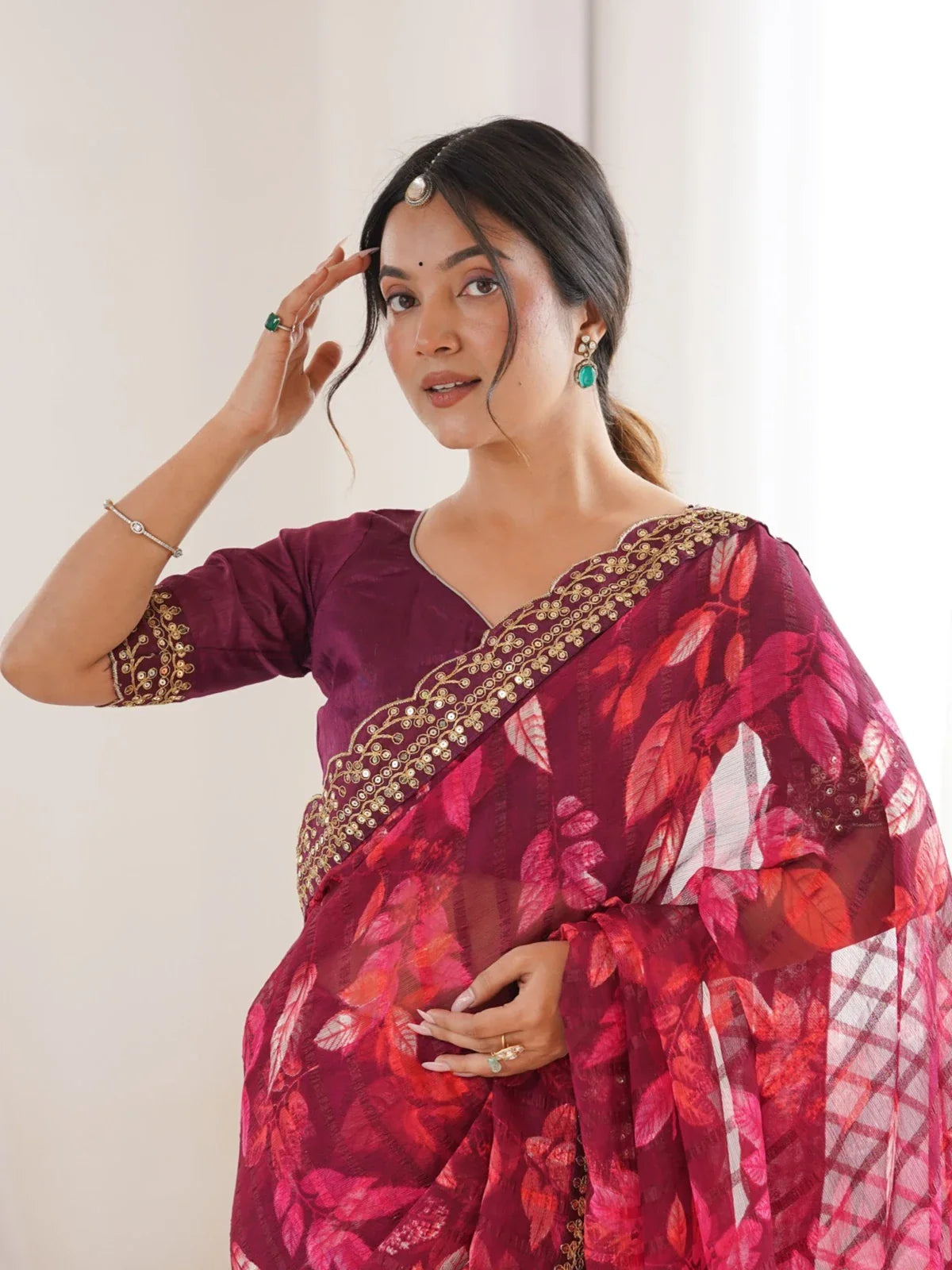 Tarani saree close-up showing upper body and blouse design with fine details