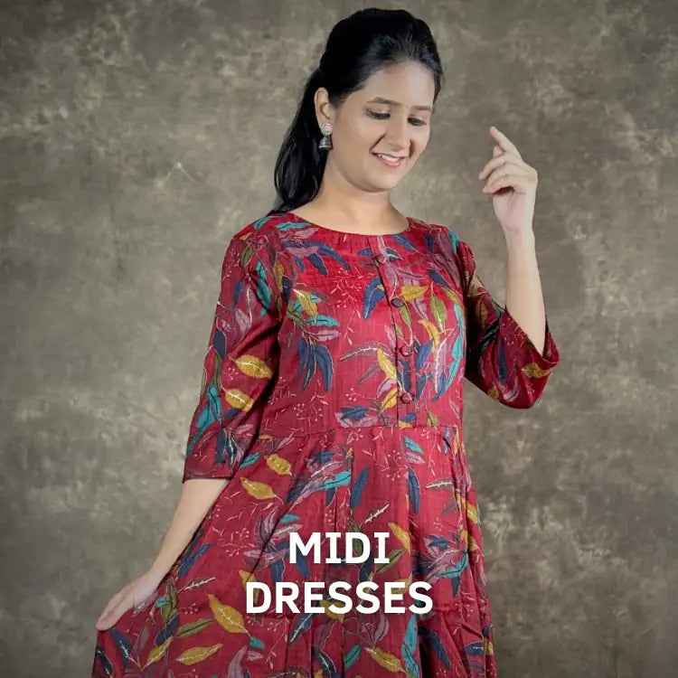 Tarani premium midi dresses collection for women in printed cotton fabric perfect for casual and festive wear