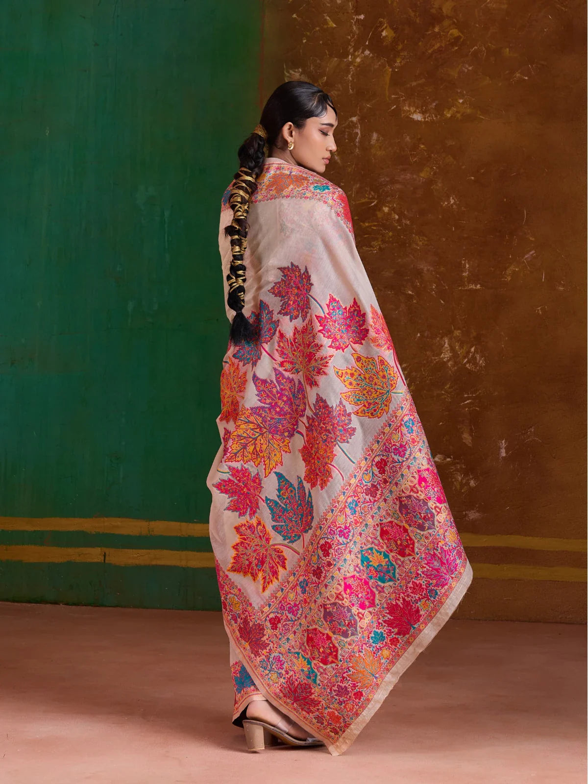 Tarani saree full back view with vibrant pallu and fall elegance