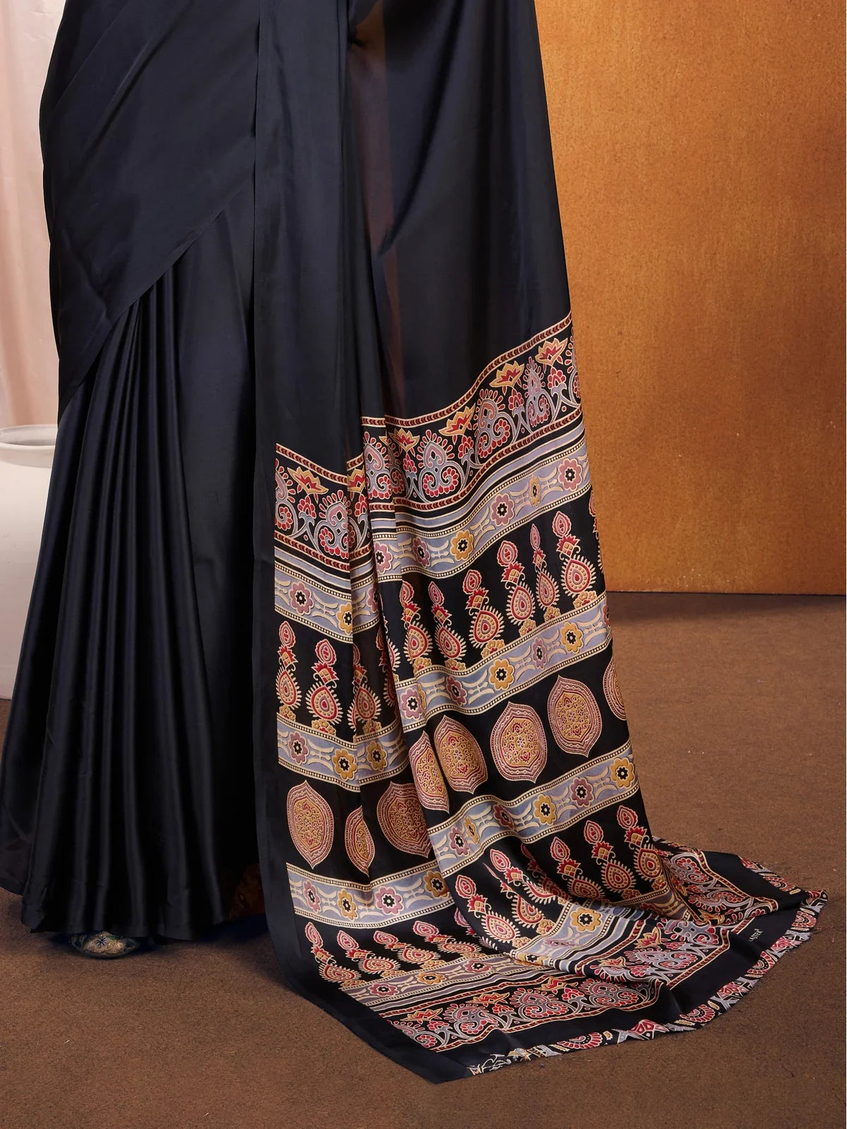 Tarani modal satin saree pallu with intricate ajrakh design and traditional motifs