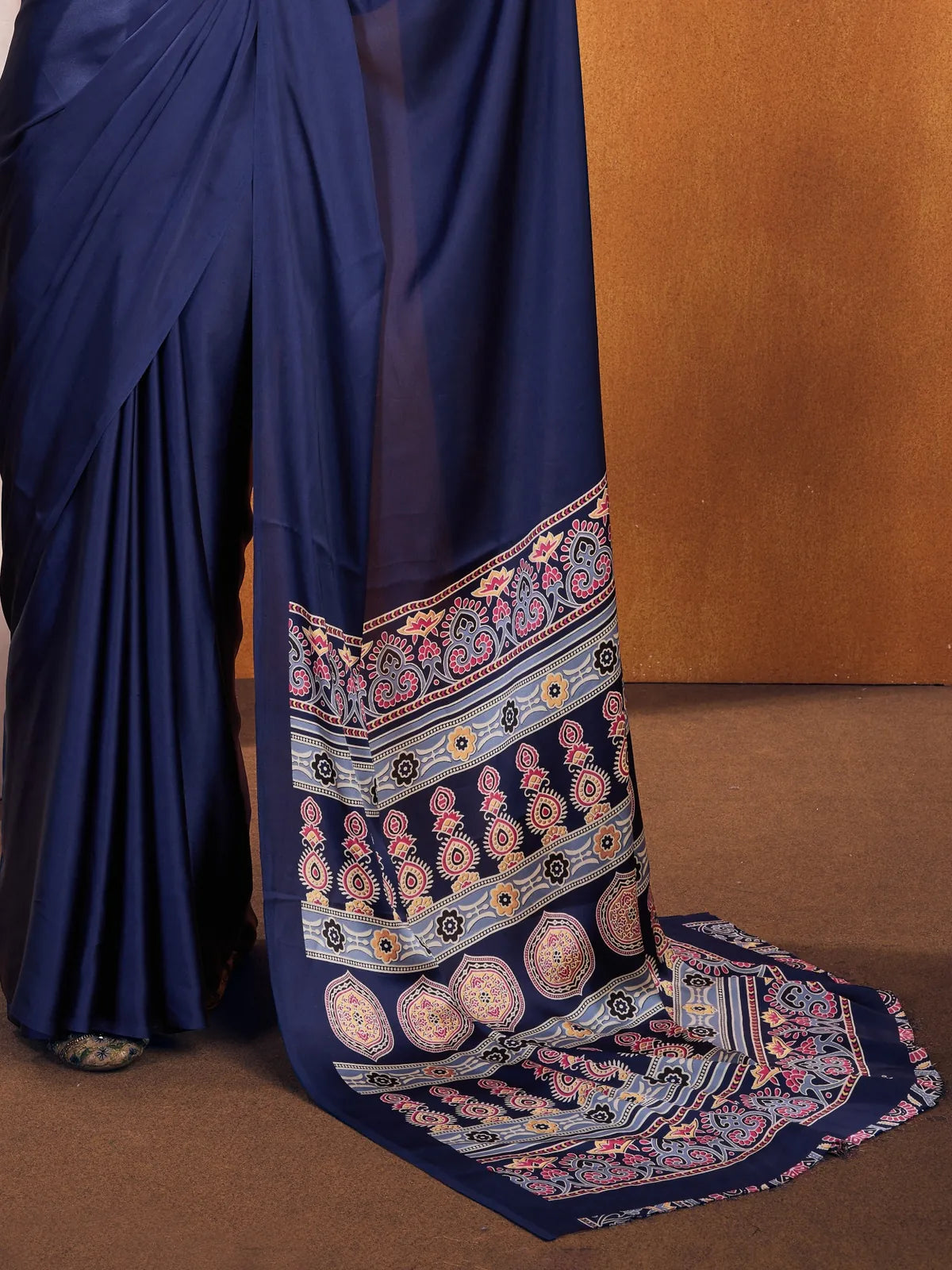 Tarani modal satin saree pallu with traditional ajrakh inspired print and rich detailing