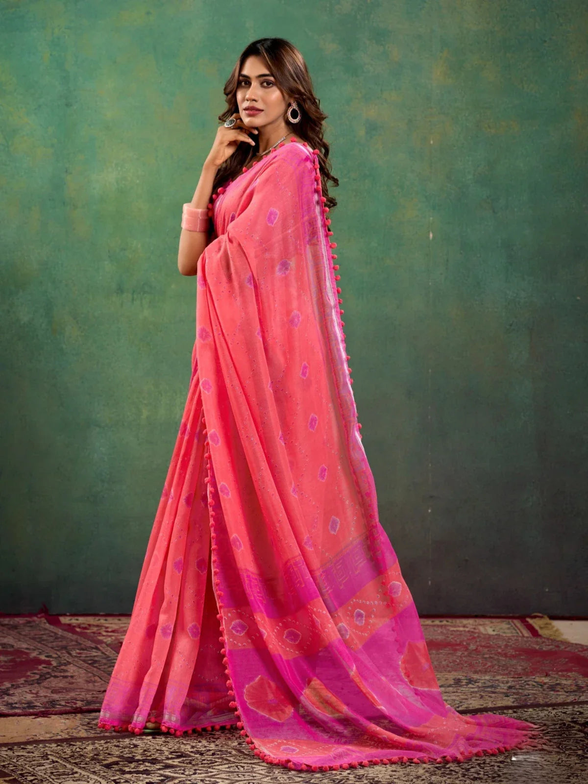 Tarani premium pink mul mul cotton saree with elegant drape for festive and party wear