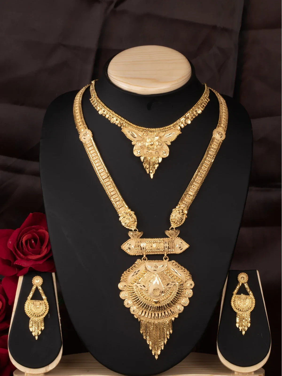 Tarani gold plated necklace set with antique design for weddings and festive occasions