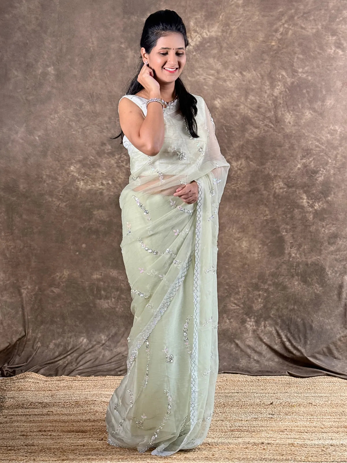 Tarani elegant green silk saree front view styled for cultural gatherings