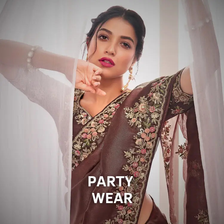 Tarani premium brown embroidered silk saree for party wear collection