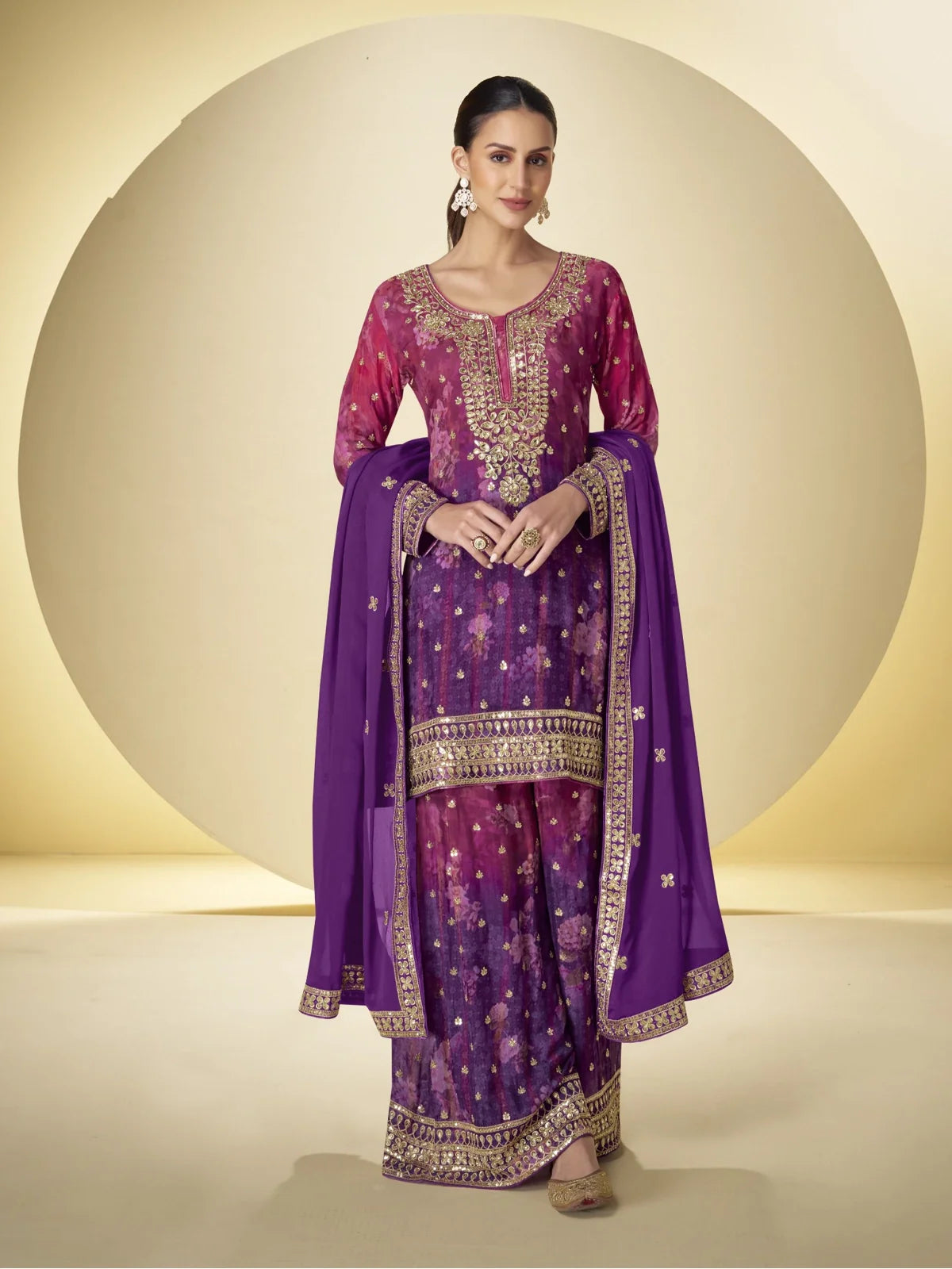 Tarani purple real chinon embroidered festive dress full view