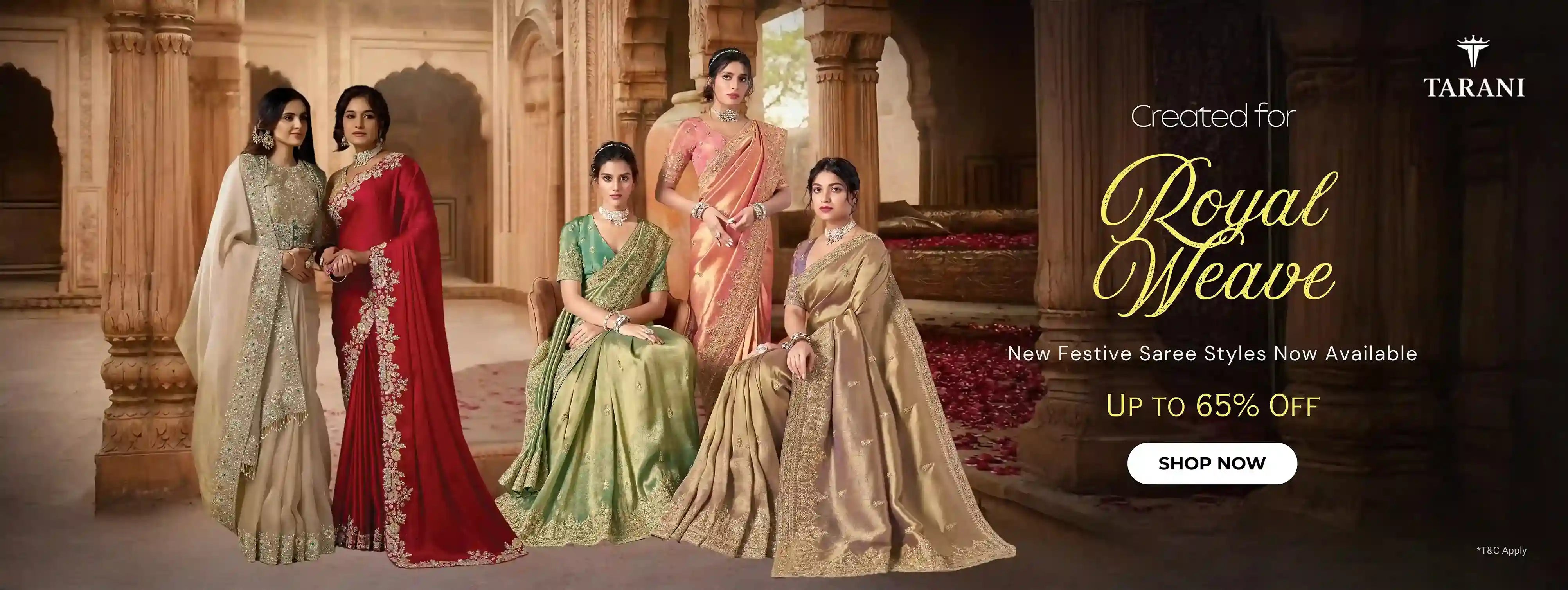 Tarani Royal Weave festive saree collection featuring elegant silk sarees and traditional ethnic fashion for women
