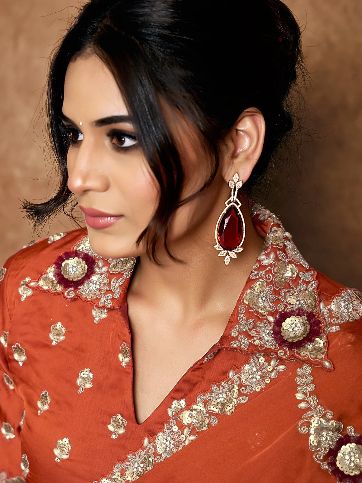 Tarani Ravina blouse view featuring natural crepe satin blouse with sequins pearl stone embellishment