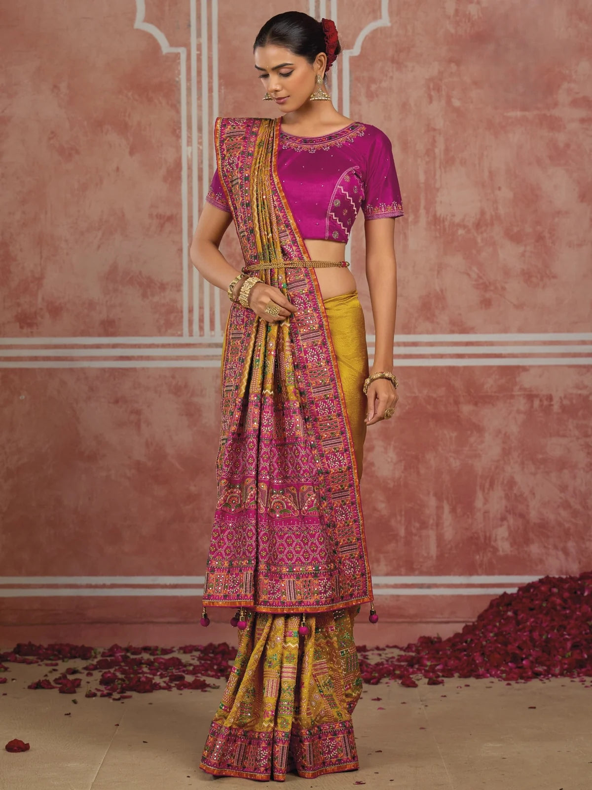 Tarani Shana Silk saree pallu view with intricate mirror work