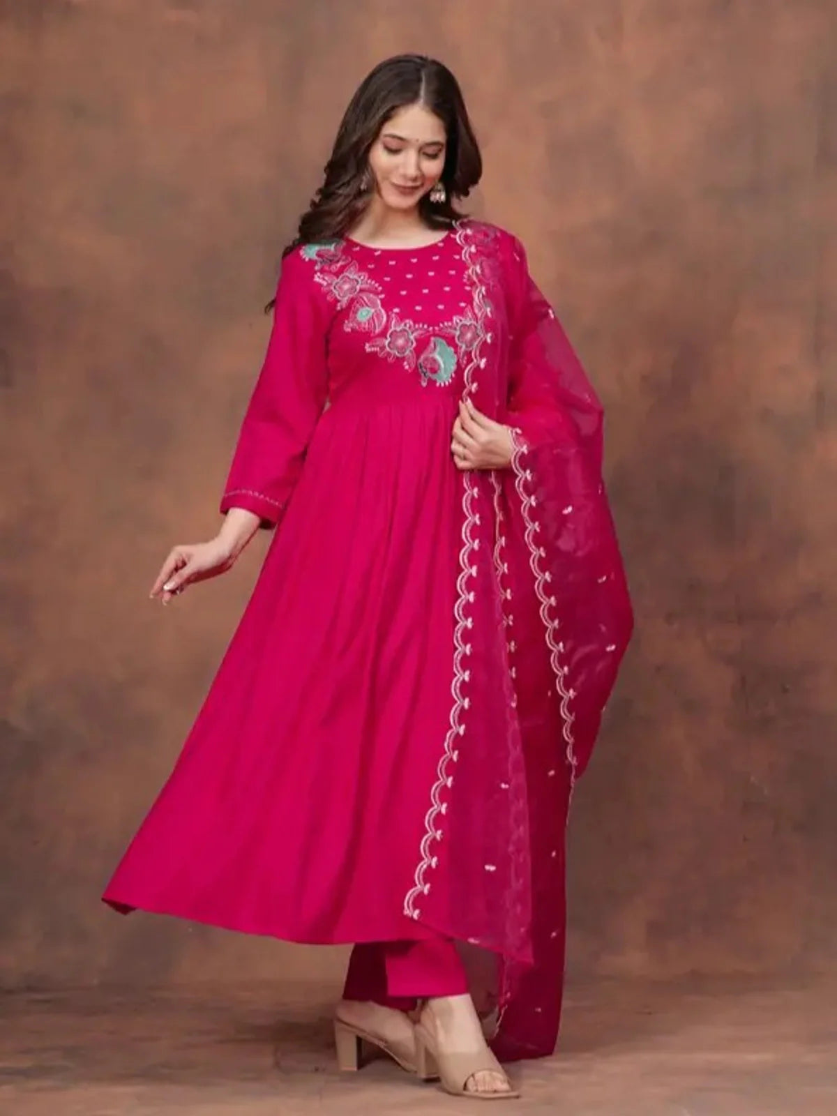 Tarani premium pink silk embroidered festive dress with dupatta and bottom
