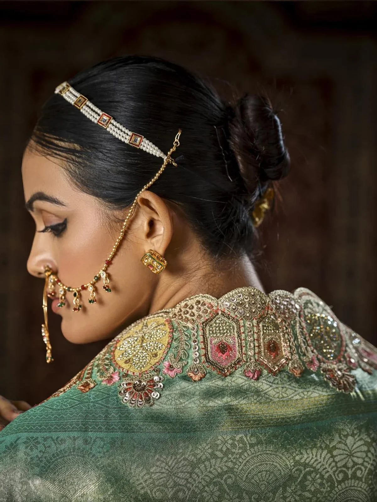 Tarani bridal blouse close up with zari embroidery and handwork