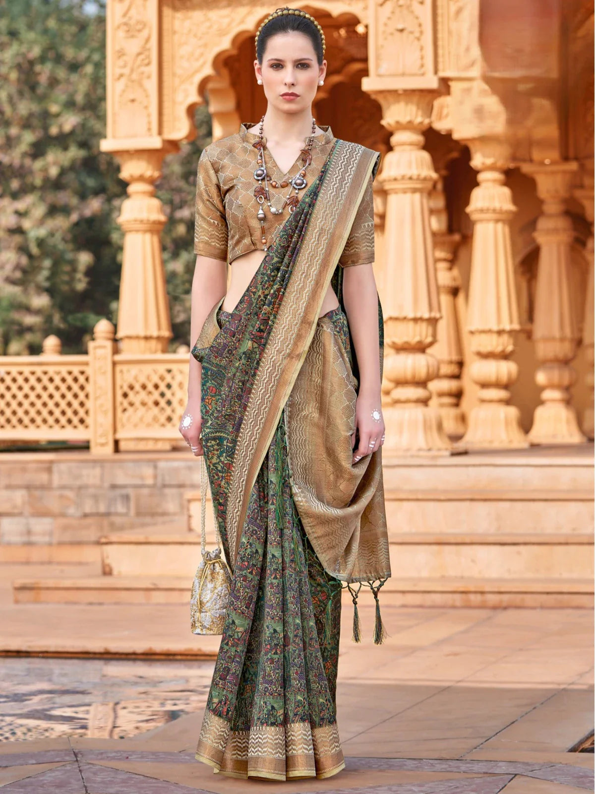 Tarani green silk saree full view elegant party wear look
