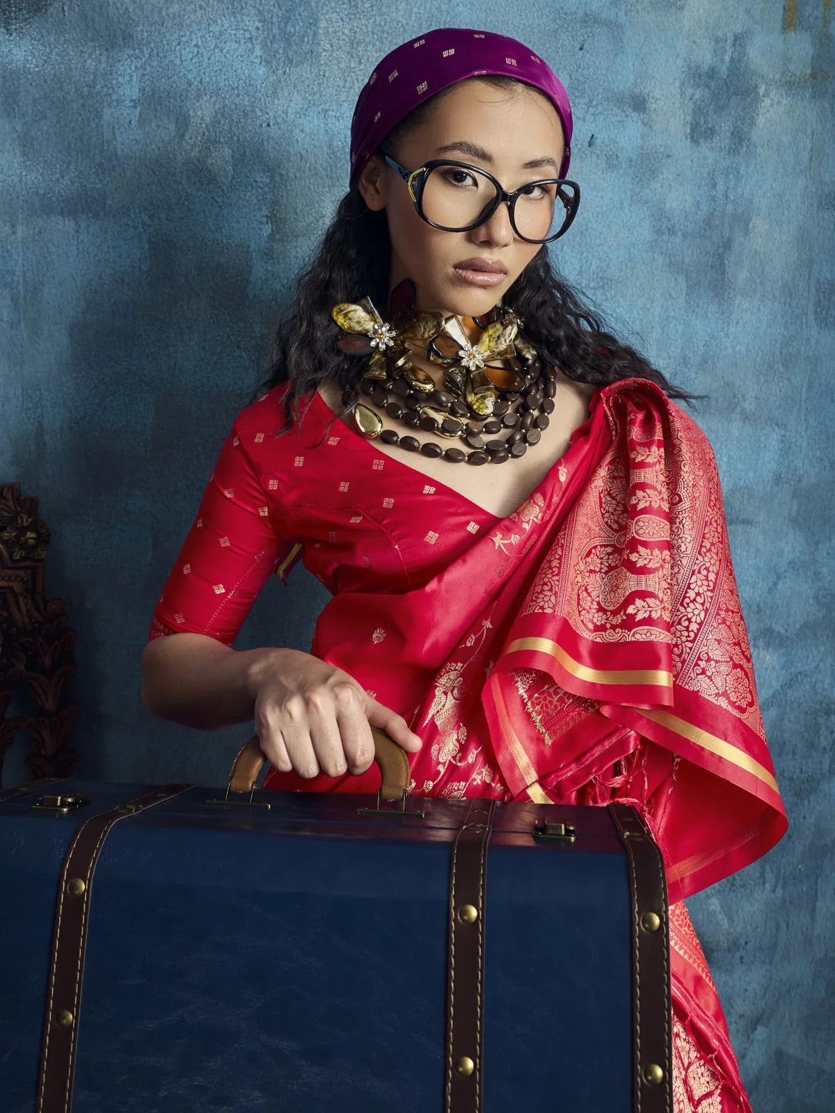 Tarani Aakasha pallu view showcasing rich woven border and satin silk elegance