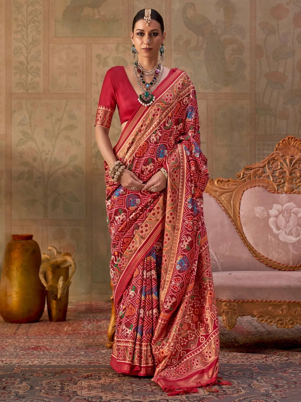 Tarani maroon Patola silk saree with jari work full view
