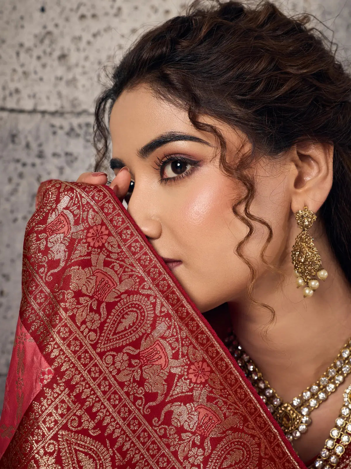 Tarani pink Banarasi silk saree closeup of woven zari detailing