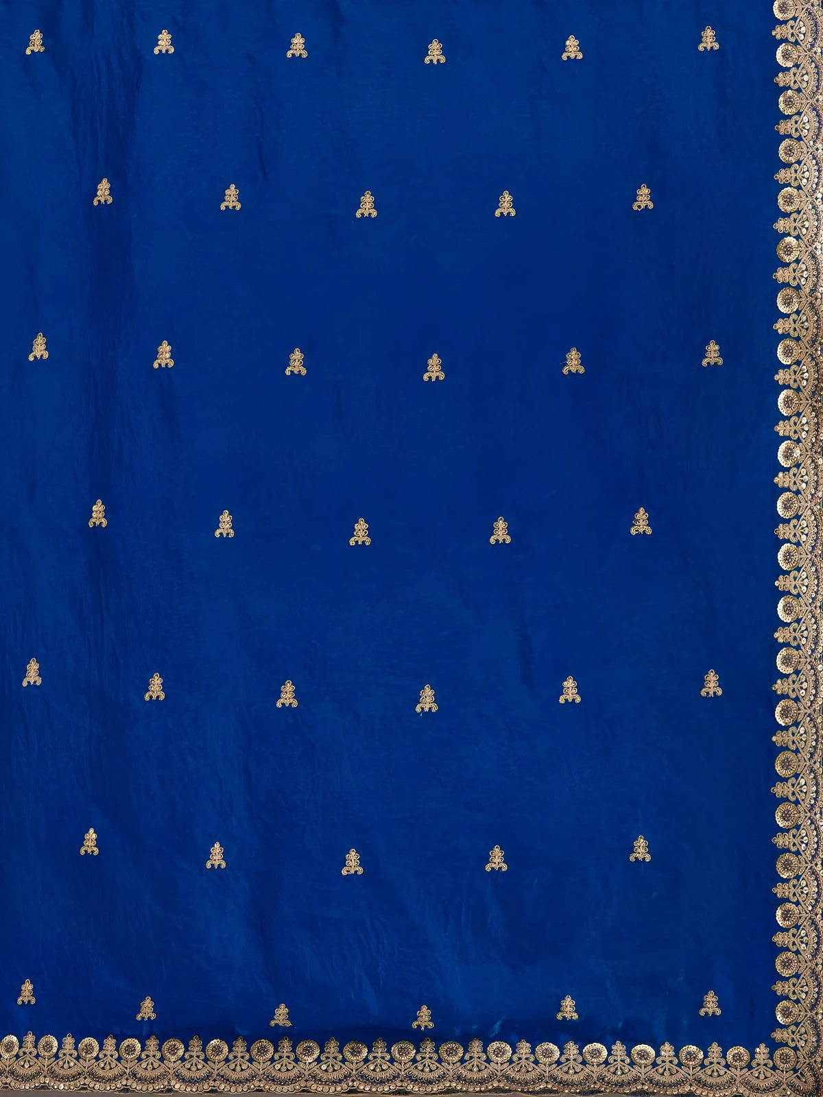 Tarani Sagarika royal blue tissue saree closeup of tissue fabric with embroidered motifs and border